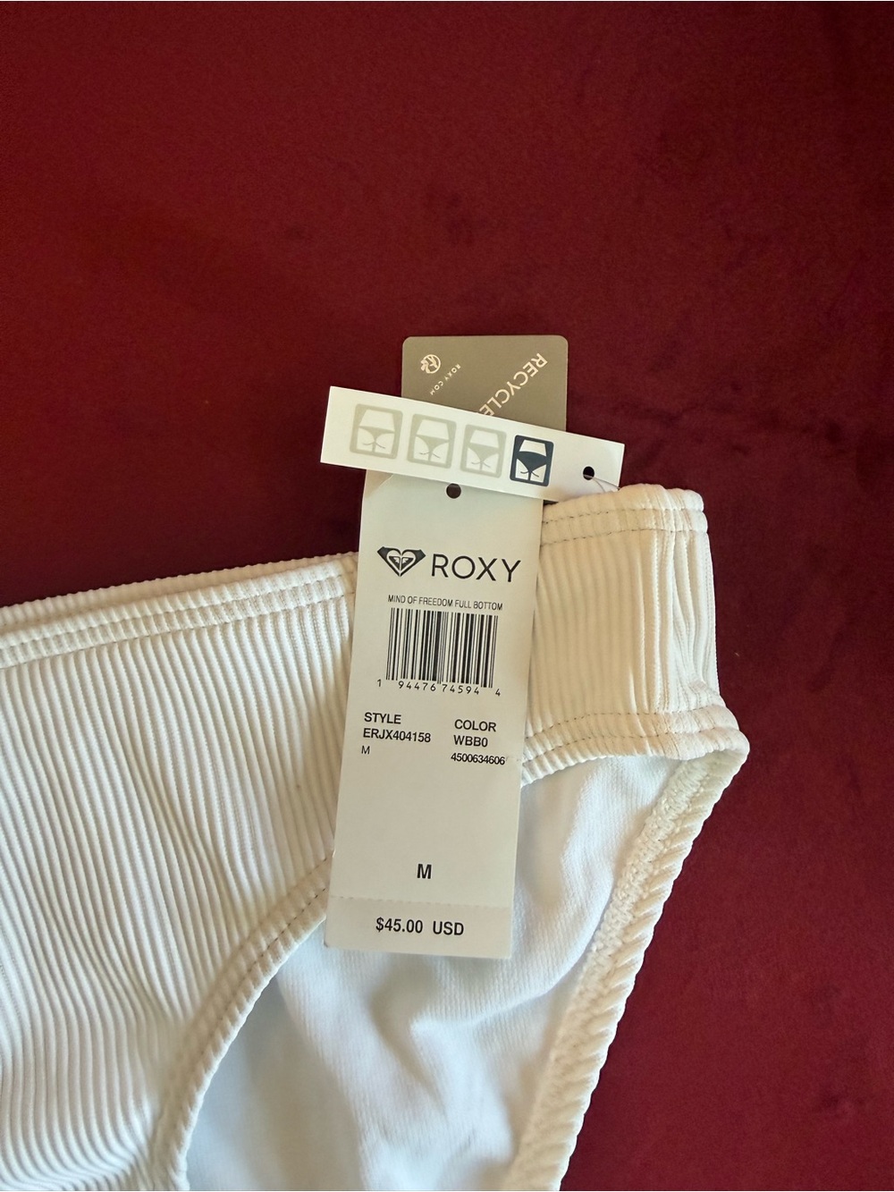 NWT Roxy White Ribbed Bikini Bottom - Picture 6 of 6